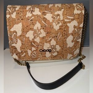 Tan and Cream Floral Crossbody Bag with Gold Hardware